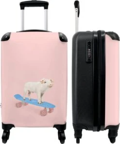 NoBoringSuitcases.com® Kinderkoffer - Trolley Kinderen - Varken - Roze - Skateboard - Kinderen - Meisje - Koffer Dieren - Past Binnen 55x40x20 Cm En 55x35x25 Cm - Reiskoffer Met Wielen