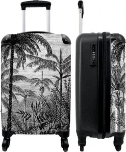 NoBoringSuitcases.com® Koffer - Jungle - Palmboom - Vintage - Zwart Wit - Past Binnen 55x40x20 Cm En 55x35x25 Cm - Handbagage - Trolley - Fotokoffer - Cabin Size - Print