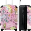 NoBoringSuitcases.com® Koffer Groot - Roze - Eenhoorn - Skateboard - Tekening - Trolley Koffer Met TSA-slot - Met Wielen - 90 Liter - Reiskoffer - 66 Cm