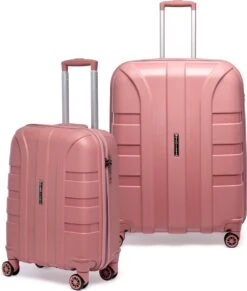©TROLLEYZ - Paris No.5 - Kofferset 2 Delig - 55+78cm Met TSA Slot - Dubbele Wielen - 360° Spinners - 100% Polypropyleen - Reiskoffers In Rose Blush -Trolley Winkel 1020x1200