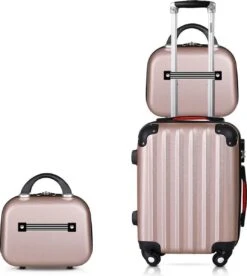 Monzana Hardcase Kofferset 4 Delig - Baseline Beautycase/M/L/XL - Rosé -Trolley Winkel 1072x1200 1