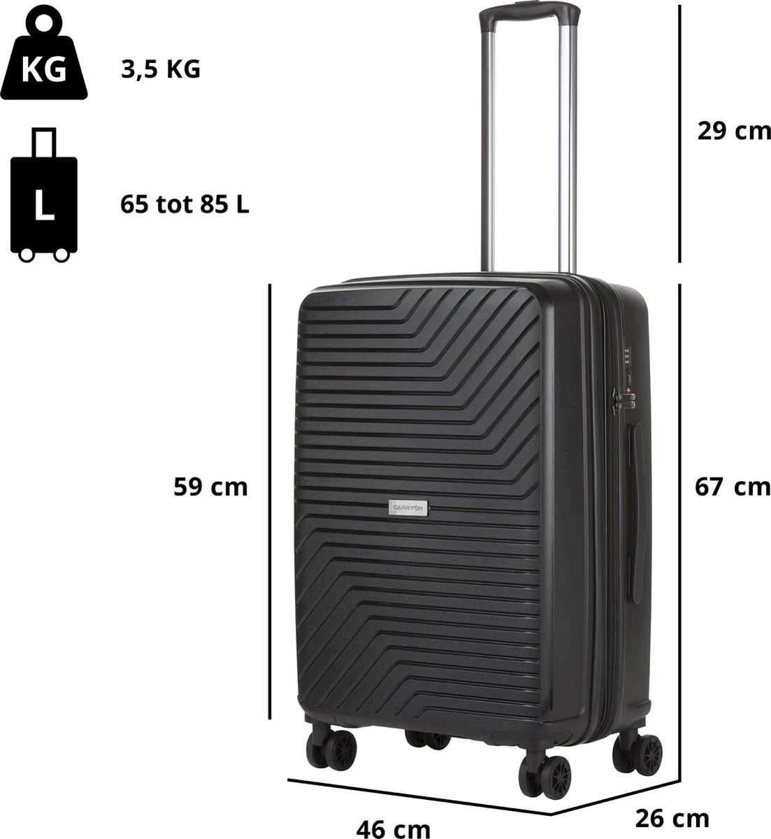 CarryOn Transport TSA Reiskoffer - Trolley 67cm Met Expander - OKOBAN - YKK Ritsen - Dubbele Wielen - Zwart 9 CarryOn Transport TSA Reiskoffer - Trolley 67cm Met Expander - OKOBAN - YKK Ritsen - Dubbele Wielen - Zwart - Afbeelding 7