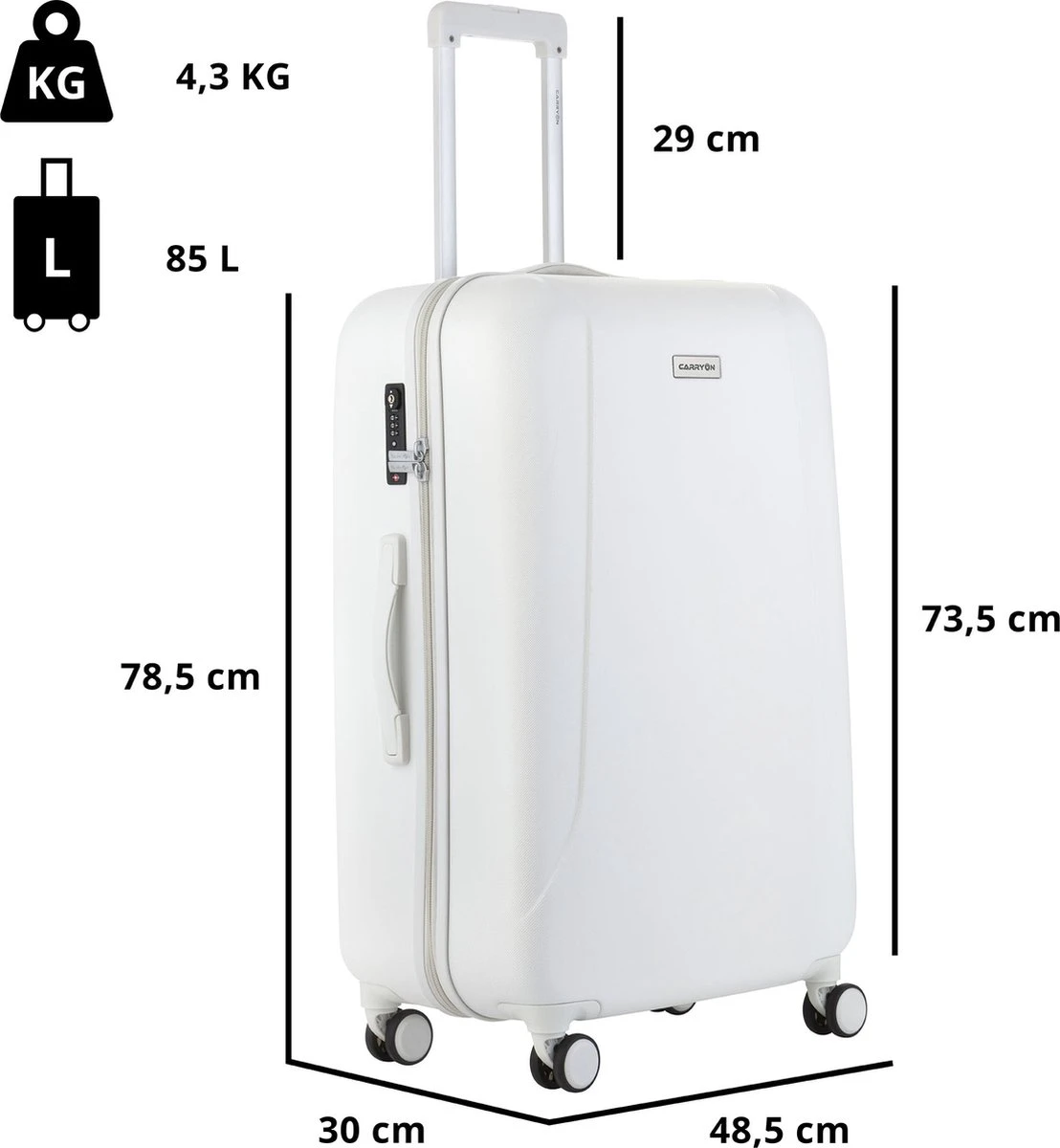 CarryOn Skyhopper Reiskoffer - 78cm TSA Trolley Met OKOBAN - Dubbele Wielen - Wit 9 CarryOn Skyhopper Reiskoffer - 78cm TSA Trolley Met OKOBAN - Dubbele Wielen - Wit - Afbeelding 7
