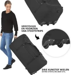 TravelZ Opvouwbare Wieltas | Reistas Op Wielen | 100 Liter | Verbeterd 2022 Model | Zwart -Trolley Winkel 1140x1200