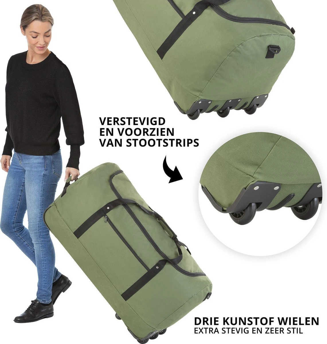 TravelZ Opvouwbare Wieltas | Reistas Op Wielen | 100 Liter | Verbeterd 2022 Model | Groen 4 TravelZ Opvouwbare Wieltas | Reistas Op Wielen | 100 Liter | Verbeterd 2022 Model | Groen - Afbeelding 2