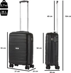 TravelZ Big Bars Handbagagekoffer 55cm Met TSA-slot - Ultrasterk - Zwart -Trolley Winkel 1175x1200