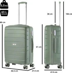 TravelZ Big Bars Reiskoffer 68 Cm Met Dubbele Wielen - Trolley Koffer Met TSA-slot - Olijf -Trolley Winkel 1183x1200