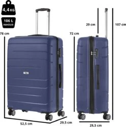 TravelZ Big Bars Reiskoffer 78 Cm Met Dubbele Wielen - Trolley Koffer Met TSA-slot - Blauw -Trolley Winkel 1186x1200 1