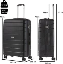 TravelZ Big Bars Reiskoffer 78 Cm Met Dubbele Wielen - Trolley Koffer Met TSA-slot - Zwart -Trolley Winkel 1187x1200 2