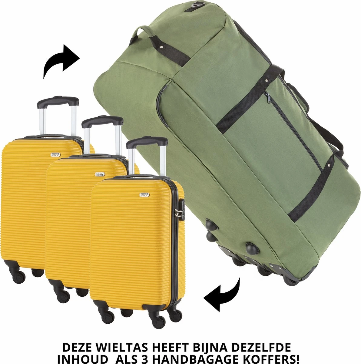 TravelZ Opvouwbare Wieltas | Reistas Op Wielen | 100 Liter | Verbeterd 2022 Model | Groen 10 TravelZ Opvouwbare Wieltas | Reistas Op Wielen | 100 Liter | Verbeterd 2022 Model | Groen - Afbeelding 8