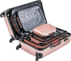 Monzana Hardcase Kofferset 4 Delig - Baseline Beautycase/M/L/XL - Rosé -Trolley Winkel 1200x1024