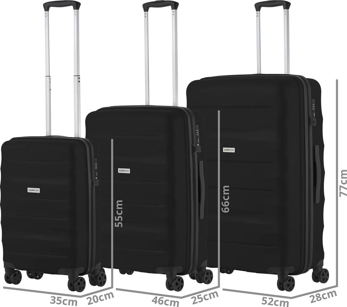 CarryOn Porter ® Kofferset - TSA Trolleyset 3-delig Met OKOBAN - Dubbele Wielen - Zwart 8 CarryOn Porter ® Kofferset - TSA Trolleyset 3-delig Met OKOBAN - Dubbele Wielen - Zwart - Afbeelding 6