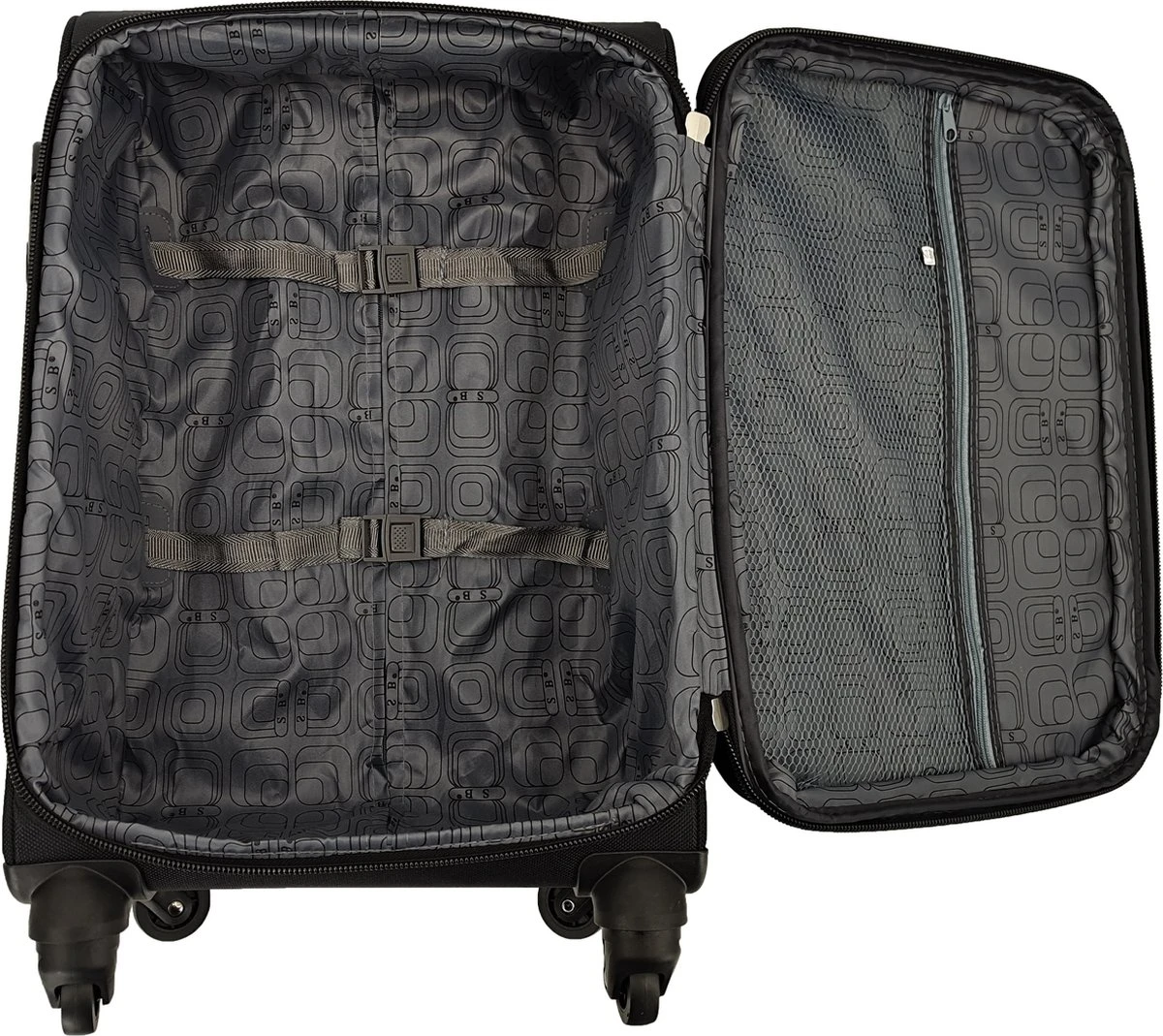 SB Travelbags Bagage Stoffen Koffer 75cm 4 Wielen Trolley - Zwart 6 SB Travelbags Bagage Stoffen Koffer 75cm 4 Wielen Trolley - Zwart - Afbeelding 4