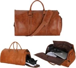 JeRie Weekendtas Voor Dames En Heren - Reistas Handbagage - 100% Echt PU Leer - Sporttas - Duffel Bag - Tas - Bruin