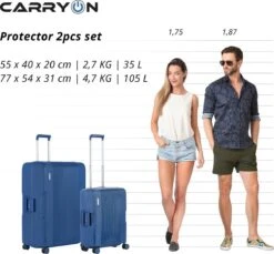 CarryOn Protector Luxe 2-delige Kofferset - TSA Trolleyset Handbagage En Groot - Kliksloten - Ultralicht - Blauw -Trolley Winkel 1200x1112 1