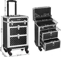Cosmetic Case Trolley - Professionele Make-up Case - Kapperskoffer Met 4 Uitneembare Wielen -Trolley Winkel 1200x1116