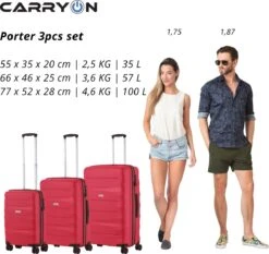 CarryOn Porter ® Kofferset - TSA Trolleyset 3-delig Met OKOBAN - Dubbele Wielen - Rood -Trolley Winkel 1200x1131