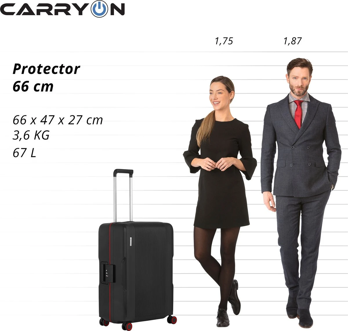 CarryOn Protector Luxe Reiskoffer - Trolley 66cm Met TSA-klikslot En OKOBAN - Ultrasterk - Zwart 8 CarryOn Protector Luxe Reiskoffer - Trolley 66cm Met TSA-klikslot En OKOBAN - Ultrasterk - Zwart - Afbeelding 6