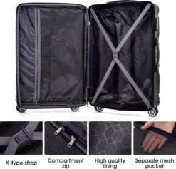 Merax 3-delig Kofferset Met TSA Slot - Trolleyset ABS 40L, 70L & 110 Liter - Zwart -Trolley Winkel 1200x1149 2