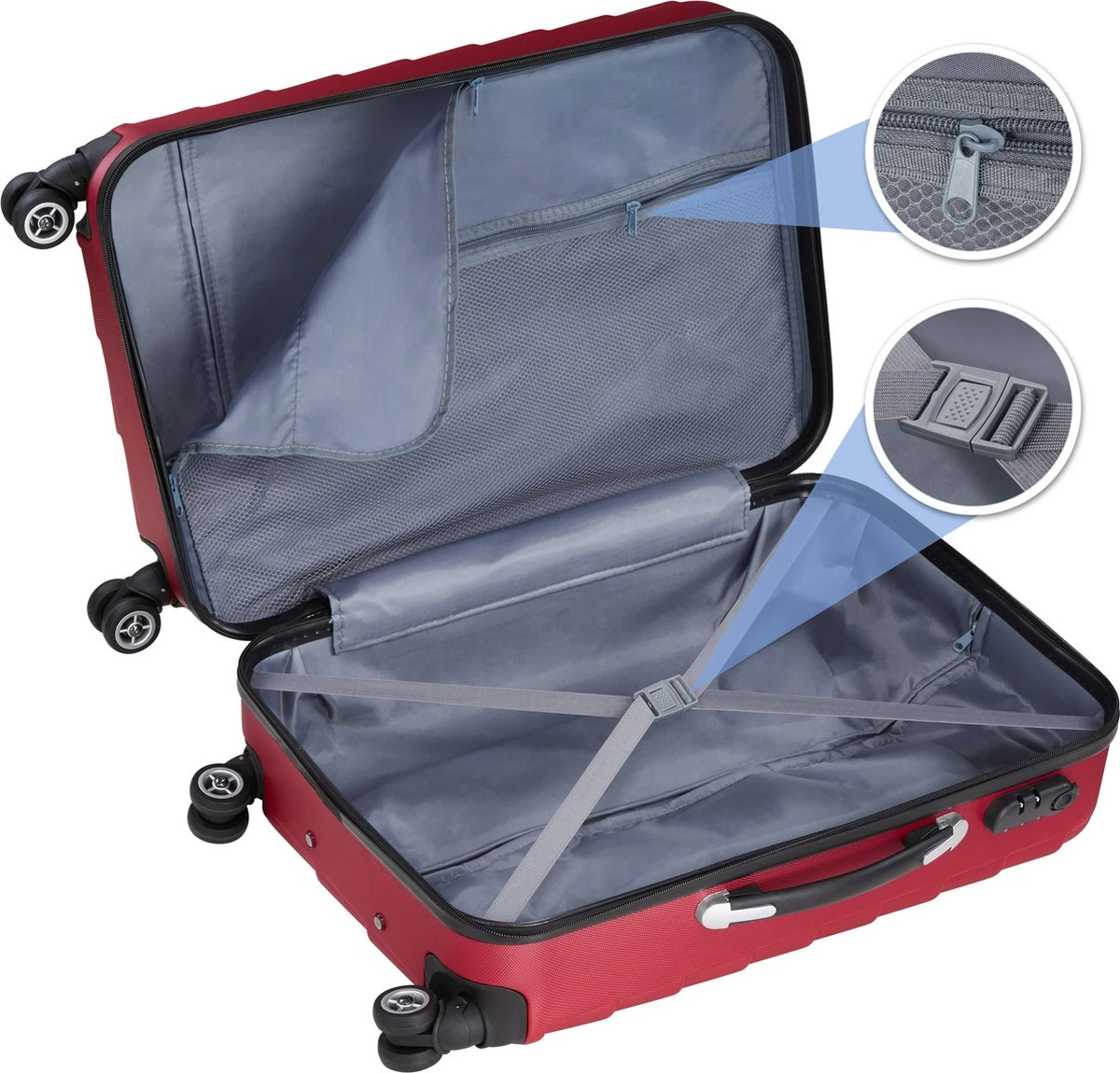 Tectake - Kofferset Trolleyset Reisset - 3-dlg Hardshell Wijnrood - 402670 7 Tectake - Kofferset Trolleyset Reisset - 3-dlg Hardshell Wijnrood - 402670 - Afbeelding 5