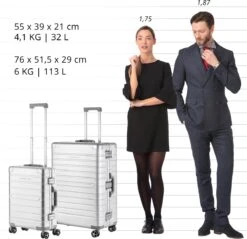 CarryOn Kofferset ULD - Luxe Aluminium Handbagage Koffer 55cm + 76cm Grote Reiskoffer - Dubbel TSA Slot - Zilver -Trolley Winkel 1200x1162 3