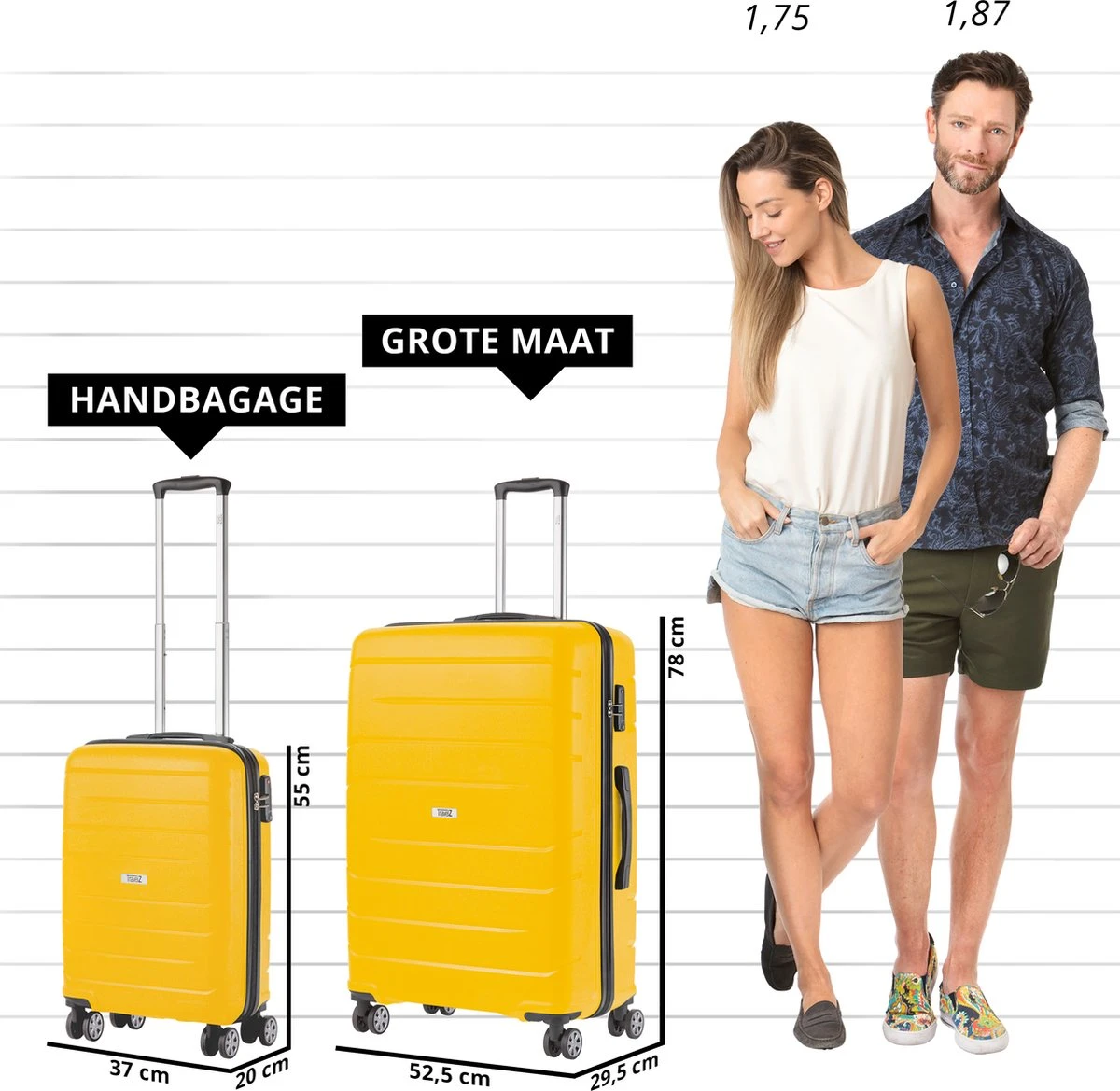 TravelZ Big Bars Kofferset - Trolleyset TSA 2-delig - Handbagage En Groot - Geel 8 TravelZ Big Bars Kofferset - Trolleyset TSA 2-delig - Handbagage En Groot - Geel - Afbeelding 6
