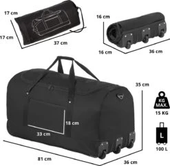 TravelZ Opvouwbare Wieltas | Reistas Op Wielen | 100 Liter | Verbeterd 2022 Model | Zwart -Trolley Winkel 1200x1174 4