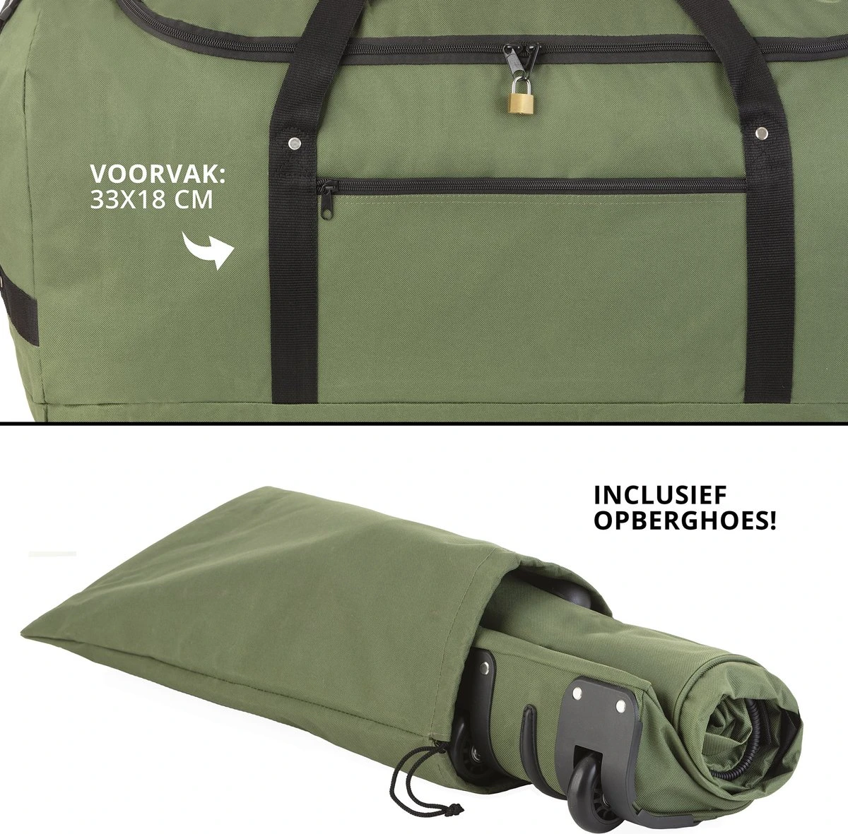 TravelZ Opvouwbare Wieltas | Reistas Op Wielen | 100 Liter | Verbeterd 2022 Model | Groen 7 TravelZ Opvouwbare Wieltas | Reistas Op Wielen | 100 Liter | Verbeterd 2022 Model | Groen - Afbeelding 5