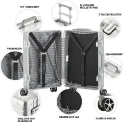 CarryOn Kofferset ULD - Luxe Aluminium Handbagage Koffer 55cm + 76cm Grote Reiskoffer - Dubbel TSA Slot - Zilver -Trolley Winkel 1200x1183 1