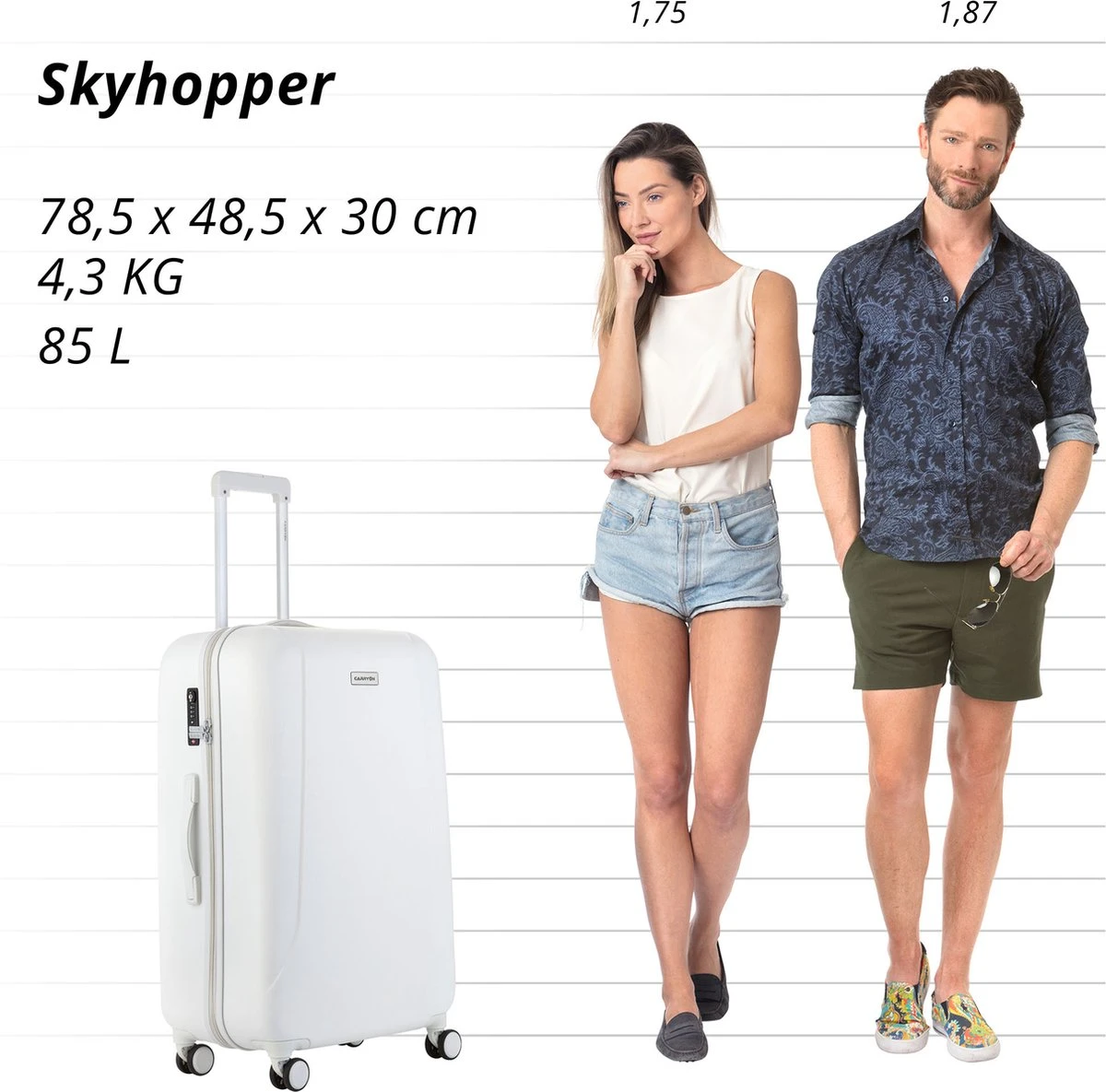 CarryOn Skyhopper Reiskoffer - 78cm TSA Trolley Met OKOBAN - Dubbele Wielen - Wit 10 CarryOn Skyhopper Reiskoffer - 78cm TSA Trolley Met OKOBAN - Dubbele Wielen - Wit - Afbeelding 8