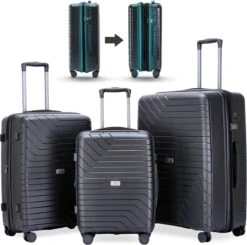 Legage Kofferset - Kofferset 3-Delig - Inclusief TSA Sloten - 1 Handbagage Koffer - Trolley - Zwart