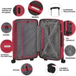 CarryOn Porter ® Kofferset - TSA Trolleyset 3-delig Met OKOBAN - Dubbele Wielen - Rood -Trolley Winkel 1200x1191