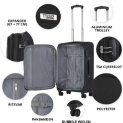 TravelZ Softspinner TSA Kofferset - 3-delige Zachte Trolleyset - Dubbele Wielen En Voorvakken Zwart 14 TravelZ Softspinner TSA Kofferset - 3-delige Zachte Trolleyset - Dubbele Wielen En Voorvakken Zwart -Trolley Winkel 1200x1193 5