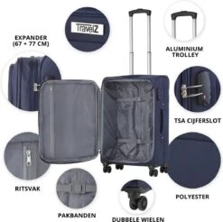 TravelZ Softspinner TSA Kofferset - 3-delige Zachte Trolleyset - Dubbele Wielen En Voorvakken Blauw 14 TravelZ Softspinner TSA Kofferset - 3-delige Zachte Trolleyset - Dubbele Wielen En Voorvakken Blauw -Trolley Winkel 1200x1194 3