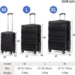 Merax 3-delig Kofferset Met TSA Slot - Trolleyset ABS 40L, 70L & 110 Liter - Zwart -Trolley Winkel 1200x1195 5