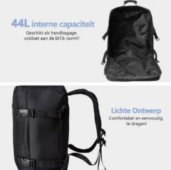 CabinMax Metz Reistas– Handbagage 44L- Rugzak – Schooltas - Backpack 55x40x20cm – Lichtgewicht - Zwart (MZ BK) -Trolley Winkel 1200x1197 3