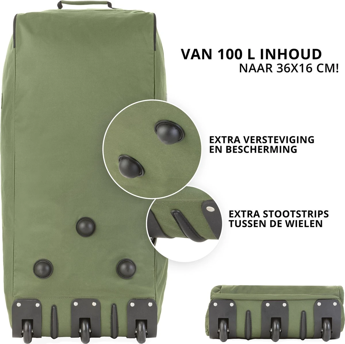 TravelZ Opvouwbare Wieltas | Reistas Op Wielen | 100 Liter | Verbeterd 2022 Model | Groen 5 TravelZ Opvouwbare Wieltas | Reistas Op Wielen | 100 Liter | Verbeterd 2022 Model | Groen - Afbeelding 3