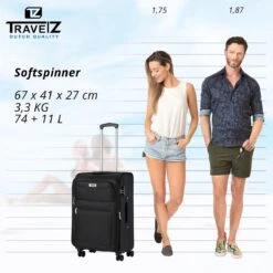 Travelz Softspinner TSA Reiskoffer 67cm - Zachte Reiskoffer Met Expander - Zwart -Trolley Winkel 1200x1199