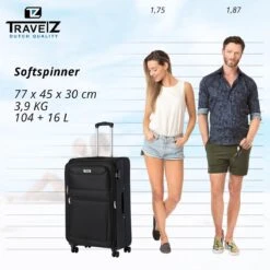 Travelz Softspinner TSA Reiskoffer 77cm - Zachte Reiskoffer Met Expander 104 + 16 Ltr - Zwart -Trolley Winkel 1200x1199 3