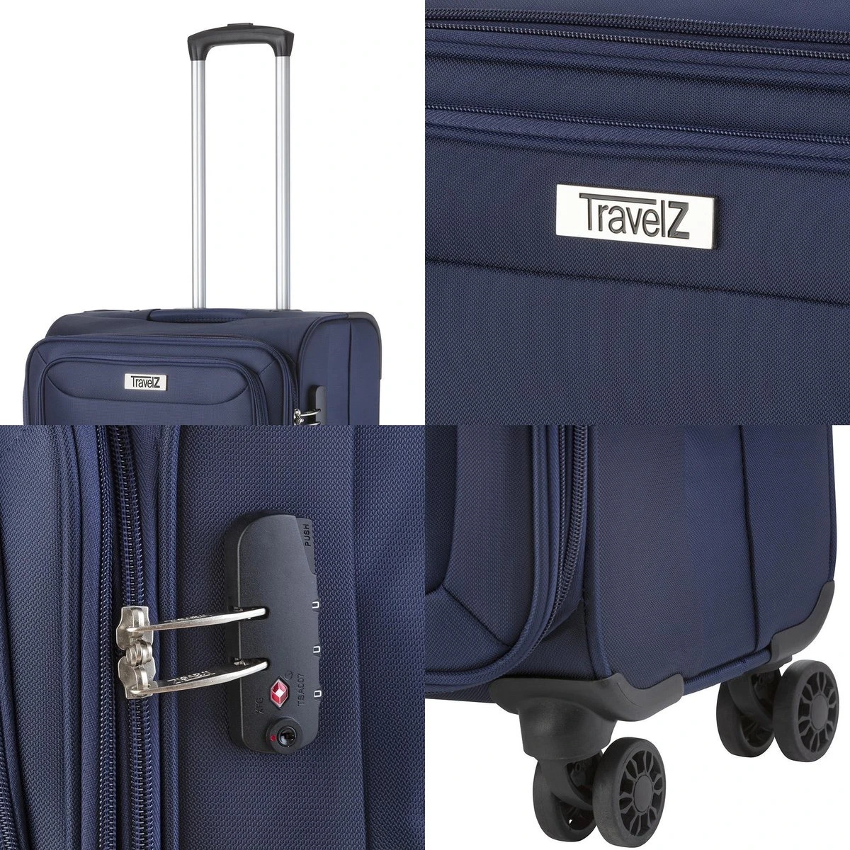 TravelZ Softspinner TSA Kofferset - 3-delige Zachte Trolleyset - Dubbele Wielen En Voorvakken Blauw 7 TravelZ Softspinner TSA Kofferset - 3-delige Zachte Trolleyset - Dubbele Wielen En Voorvakken Blauw - Afbeelding 5