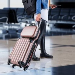 Monzana Hardcase Kofferset 4 Delig - Baseline Beautycase/M/L/XL - Rosé -Trolley Winkel 1200x1200 1116