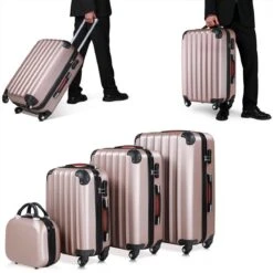 Monzana Hardcase Kofferset 4 Delig - Baseline Beautycase/M/L/XL - Rosé -Trolley Winkel 1200x1200 1118