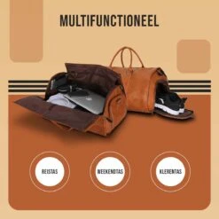 JeRie Weekendtas Voor Dames En Heren - Reistas Handbagage - 100% Echt PU Leer - Sporttas - Duffel Bag - Tas - Bruin -Trolley Winkel 1200x1200 1143