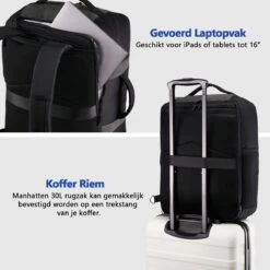 CabinMax Manhatten Reistas– Handbagage 30L - Rugzak – Backpack - 45x36x20cm – Lichtgewicht - Zwart 13 CabinMax Manhatten Reistas– Handbagage 30L - Rugzak – Backpack - 45x36x20cm – Lichtgewicht - Zwart -Trolley Winkel 1200x1200 1148