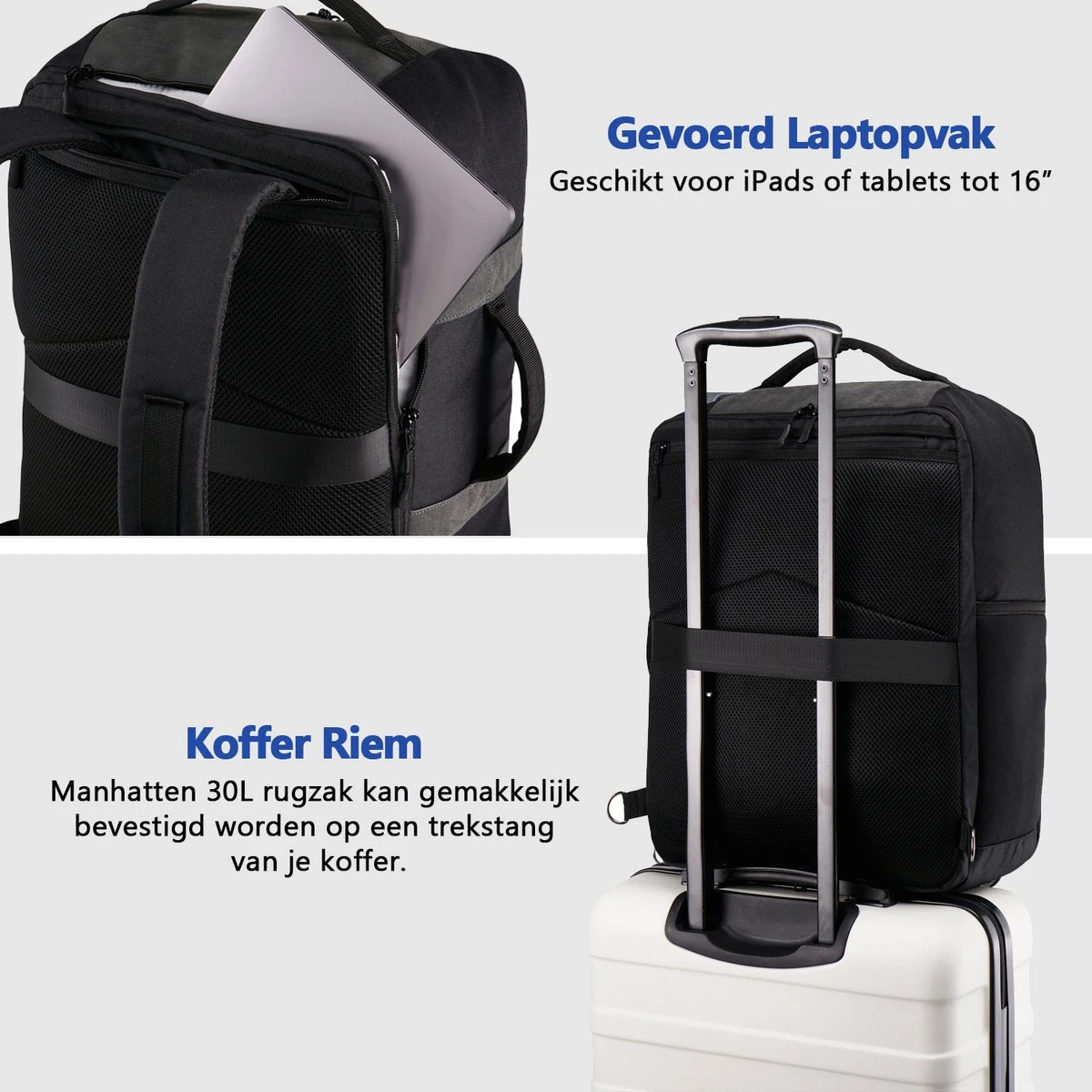 CabinMax Manhatten Reistas– Handbagage 30L - Rugzak – Backpack - 45x36x20cm – Lichtgewicht - Zwart 5 CabinMax Manhatten Reistas– Handbagage 30L - Rugzak – Backpack - 45x36x20cm – Lichtgewicht - Zwart - Afbeelding 3