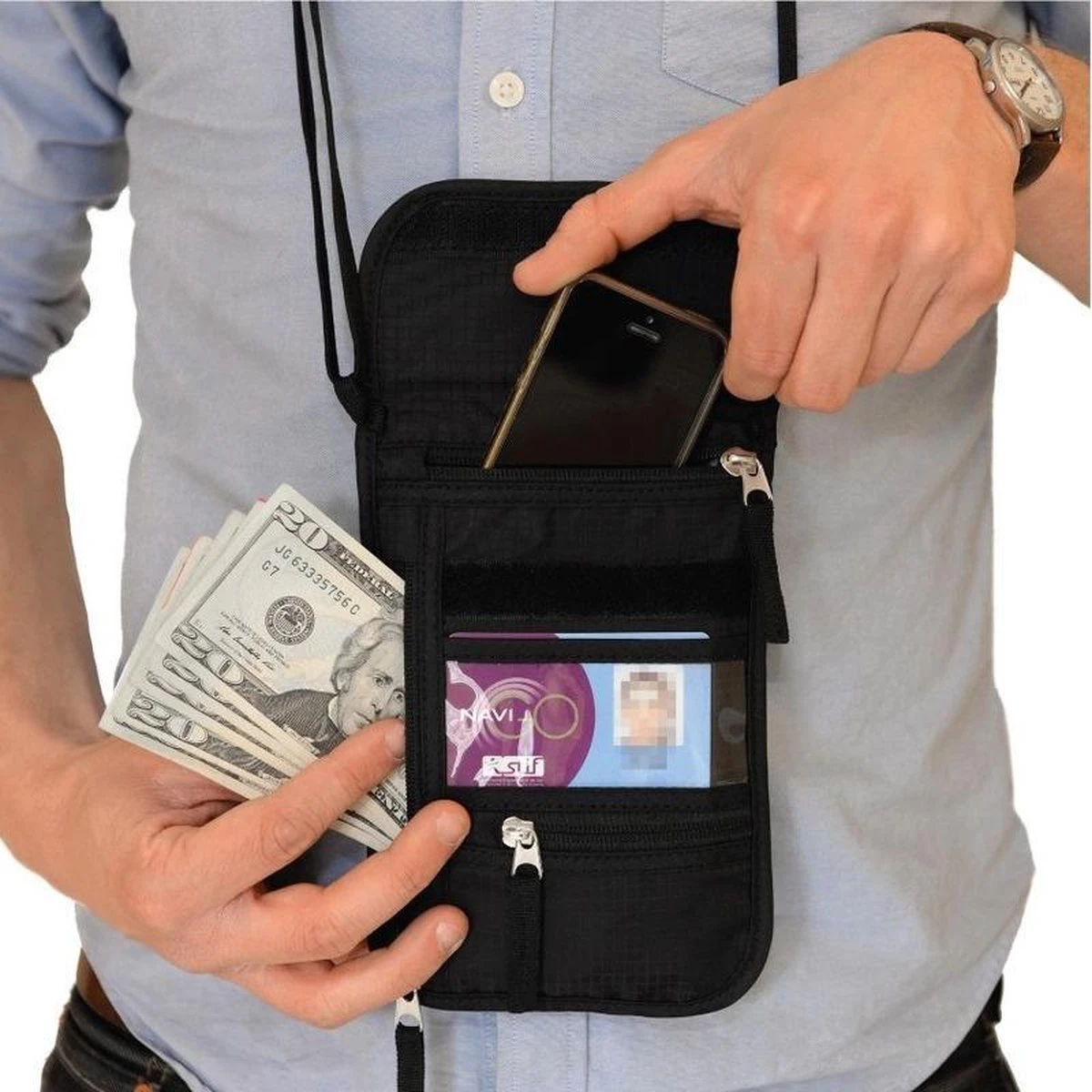 Benson Reisportemonnee/nektasje Zwart 14 X 17 Cm - Documenten Tasje Met Nekkoord - Nektas Voor Op Reis 5 Benson Reisportemonnee/nektasje Zwart 14 X 17 Cm - Documenten Tasje Met Nekkoord - Nektas Voor Op Reis - Afbeelding 3