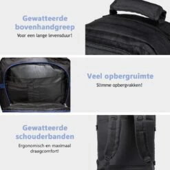 CabinMax Metz Reistas– Handbagage 44L- Rugzak – Schooltas - Backpack 55x40x20cm – Lichtgewicht - Zwart (MZ BK) -Trolley Winkel 1200x1200 1252