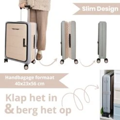 Asyam Units- Handbagage- Invouwbaar- Koffer- Koffer 38L- Spinner Wielen- TSA Slot- Lichtgewicht- Khaki -Trolley Winkel 1200x1200 1638