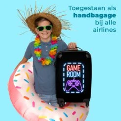 NoBoringSuitcases.com® Koffer - Trolley Op Wieltjes - Neon - Game Room - Tekst - Controller - Zwart - Reiskoffer - Past Binnen 55x40x20 Cm En 55x35x25 Cm - Koffertje - Trolley Handbagage -Trolley Winkel 1200x1200 1939