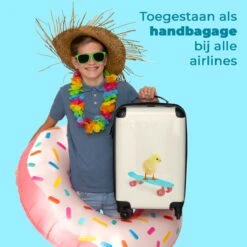 NoBoringSuitcases.com® Kinderkoffer - Trolley Op Wieltjes - Kuiken - Skateboard - Blauw - Kinderen - Dieren - Reiskoffer Kinderen - Past Binnen 55x40x20 Cm En 55x35x25 Cm - Fotokoffer -Trolley Winkel 1200x1200 1965